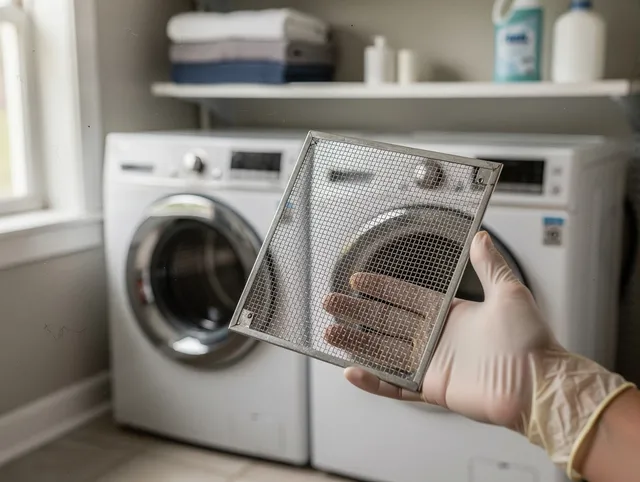 Belmont Dryer Vent Cleaning specialist performing detailed lint trap cleaning service in Belmont