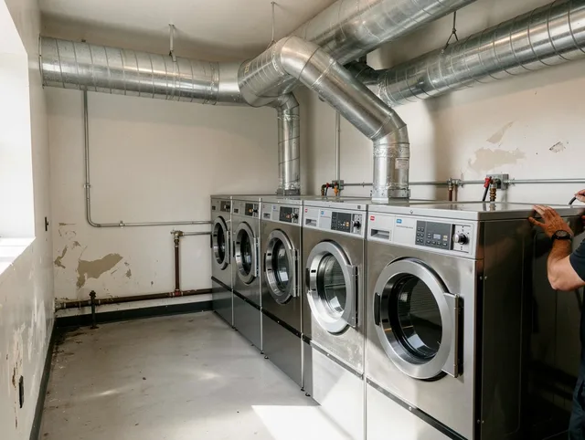 Belmont Dryer Vent Cleaning team performing large-scale commercial dryer vent cleaning in Belmont