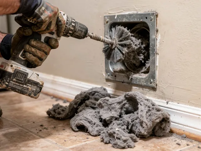 Certified Belmont Dryer Vent Cleaning technician performing dryer vent cleaning in Belmont